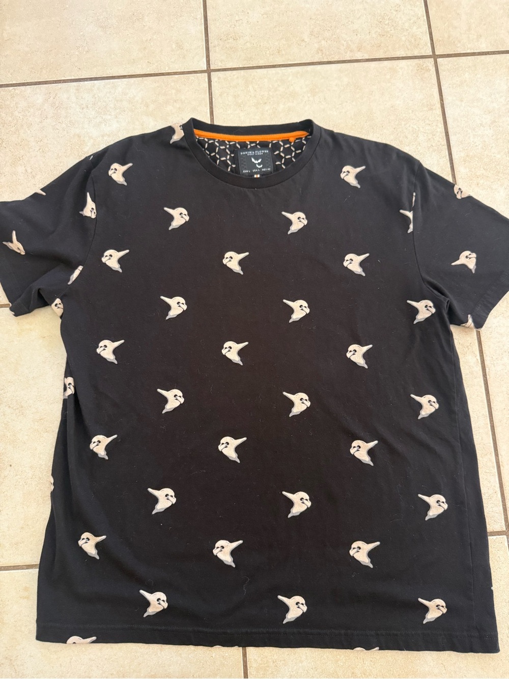 Denim & Flower Black Short-Sleeve Tee with Cream Ghost Print